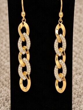 22kgp Dubai Jewelry Gold Linked Crystal Drop Earrings - Women Jewelry